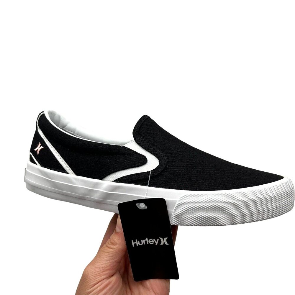 Hurley Kayo Womens Slip-on Canvas Sneaker Size 7-7.5 Black & White Classic Style